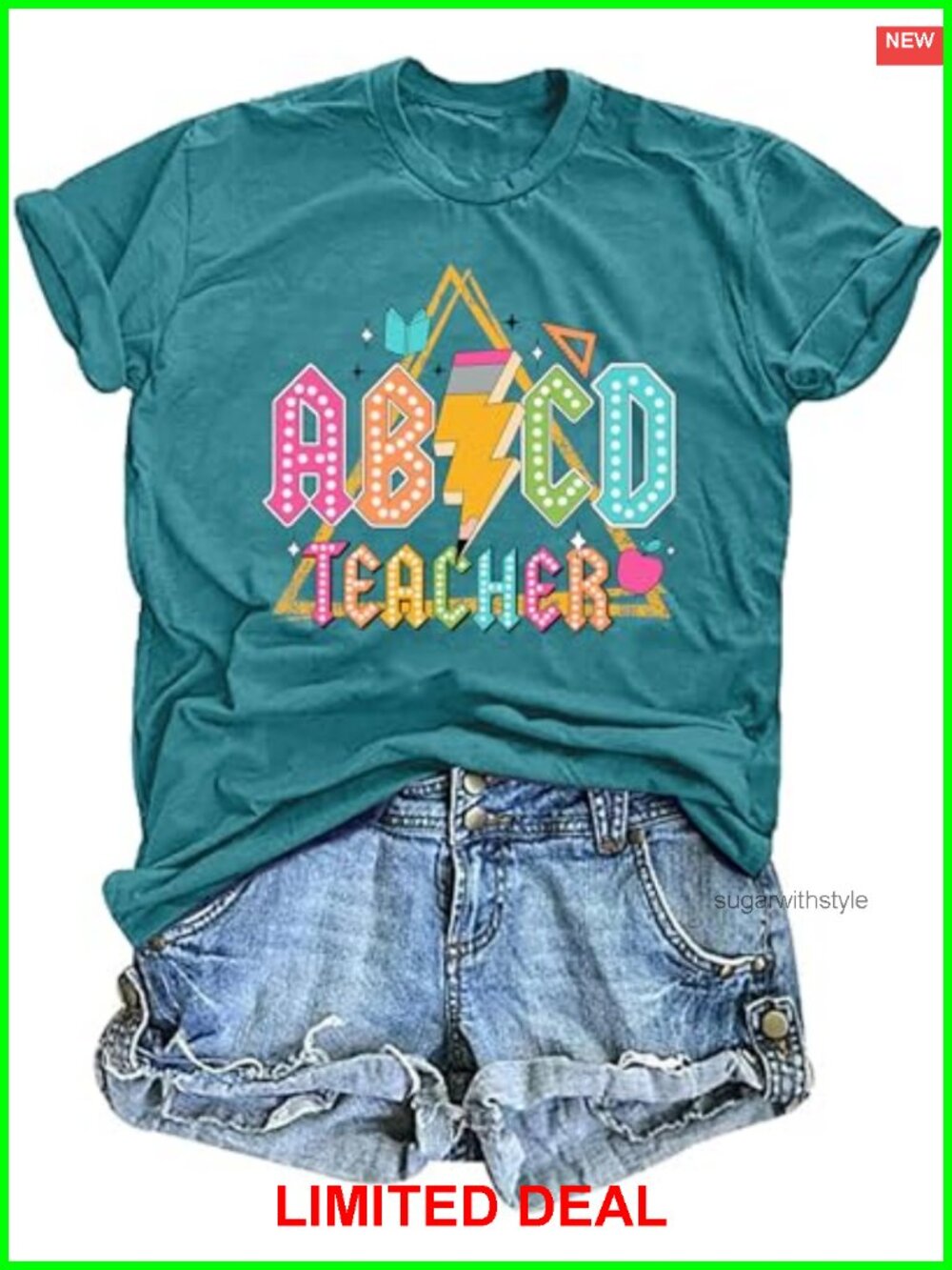 Teacher Life T-Shirt Women ABCD Letter Print Short Sleeve Crew Neck Tee